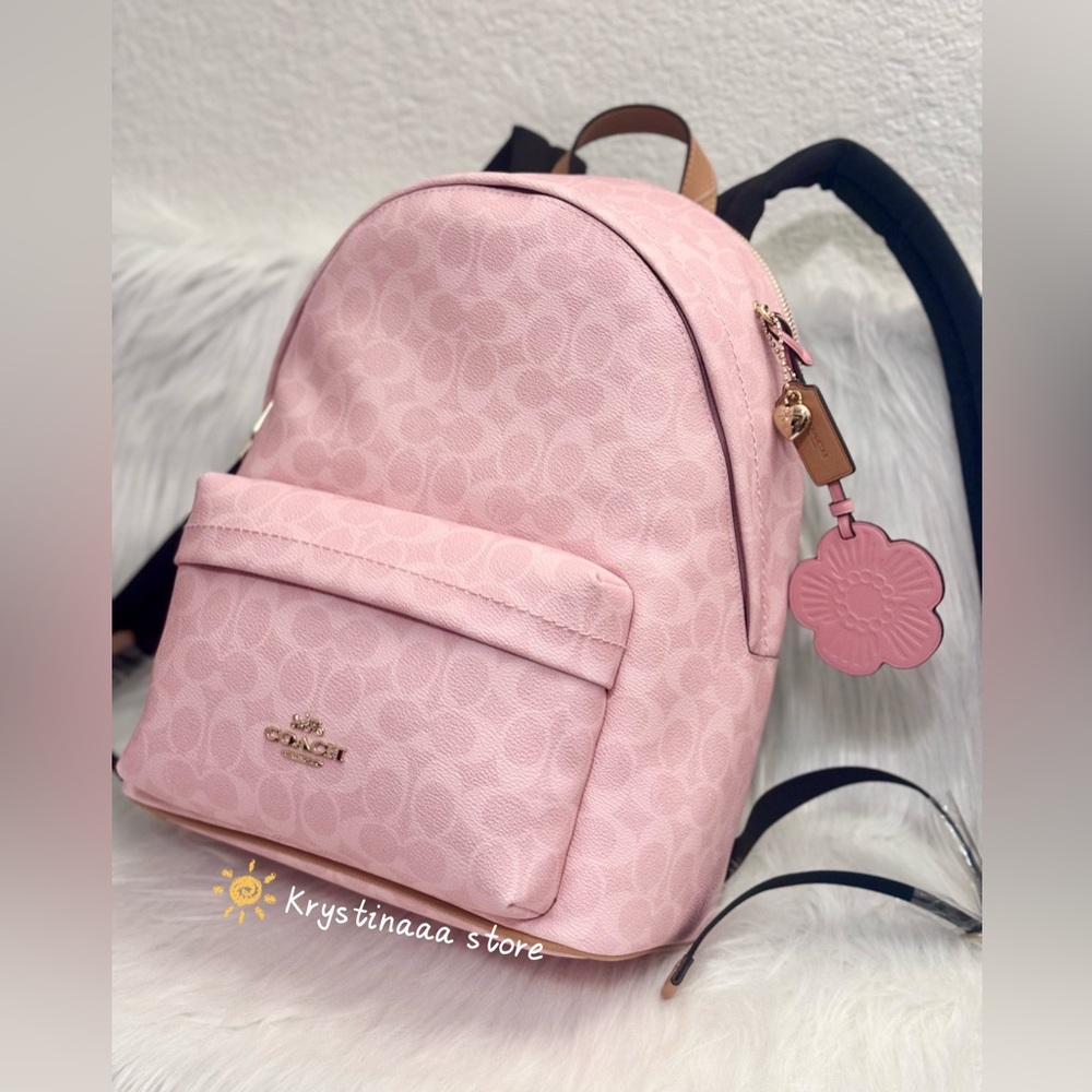 COACH Taylor Small Backpack In Signature Canvas With Charms CEF46 Powder Pink - Picture 3 of 12